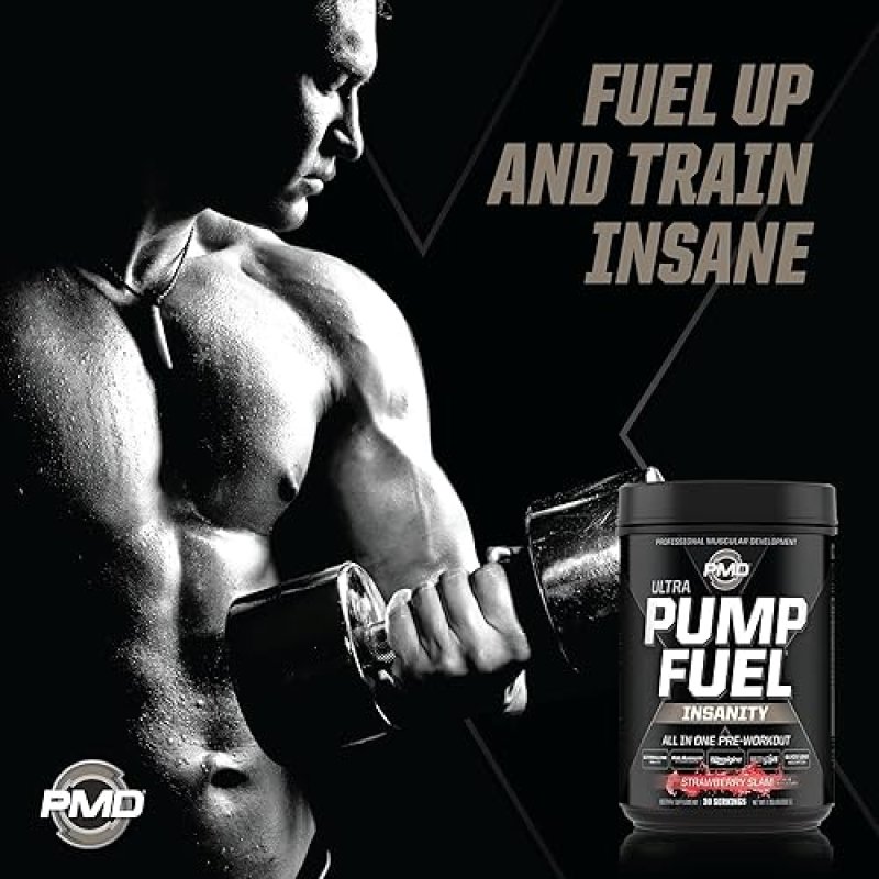 PMD SPORTS PUMP FUEL ULTRA INSANITY PRE WORKOUT POWDER FOCUS, ENDURANCE RECOVERY, STRAWBERRY