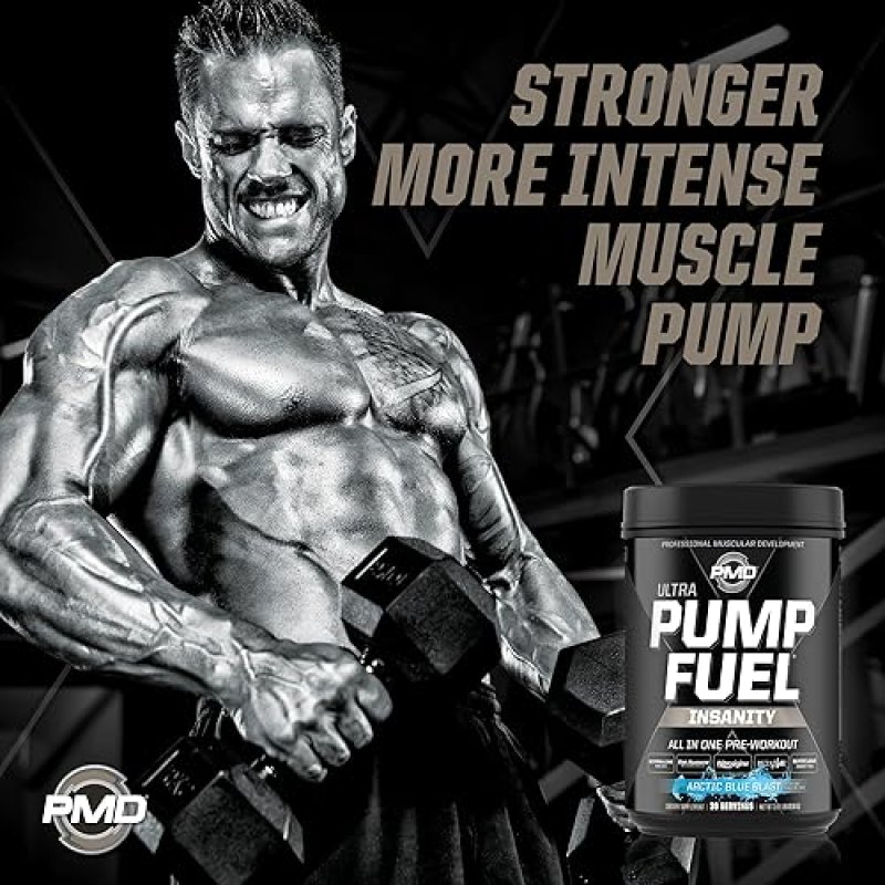 PMD SPORTS PUMP FUEL ULTRA INSANITY PRE WORKOUT POWDER - FOCUS, ENDURANCE RECOVERY, ARCTIC BLUE
