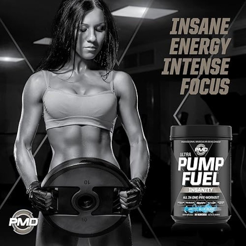 PMD SPORTS PUMP FUEL ULTRA INSANITY PRE WORKOUT POWDER - FOCUS, ENDURANCE RECOVERY, ARCTIC BLUE
