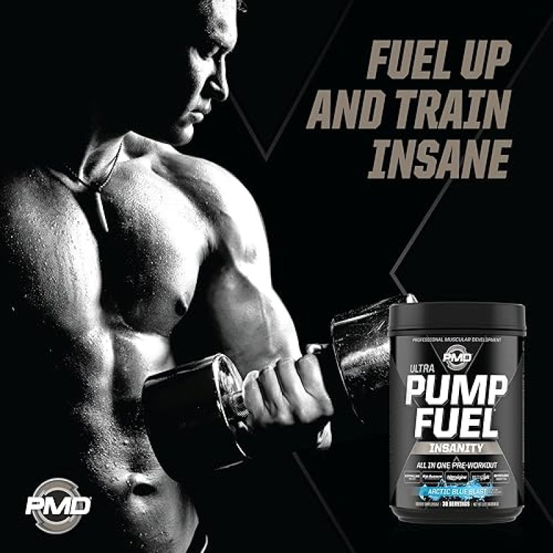 PMD SPORTS PUMP FUEL ULTRA INSANITY PRE WORKOUT POWDER - FOCUS, ENDURANCE RECOVERY, ARCTIC BLUE