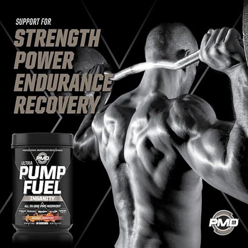 PMD SPORTS PUMP FUEL ULTRA INSANITY PRE WORKOUT POWDER FOCUS, ENDURANCE RECOVERY, 30 SERVINGS