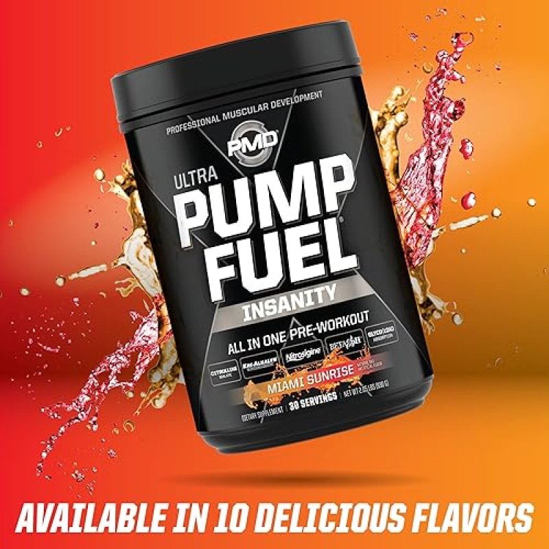 PMD SPORTS PUMP FUEL ULTRA INSANITY PRE WORKOUT POWDER FOCUS, ENDURANCE RECOVERY, 30 SERVINGS