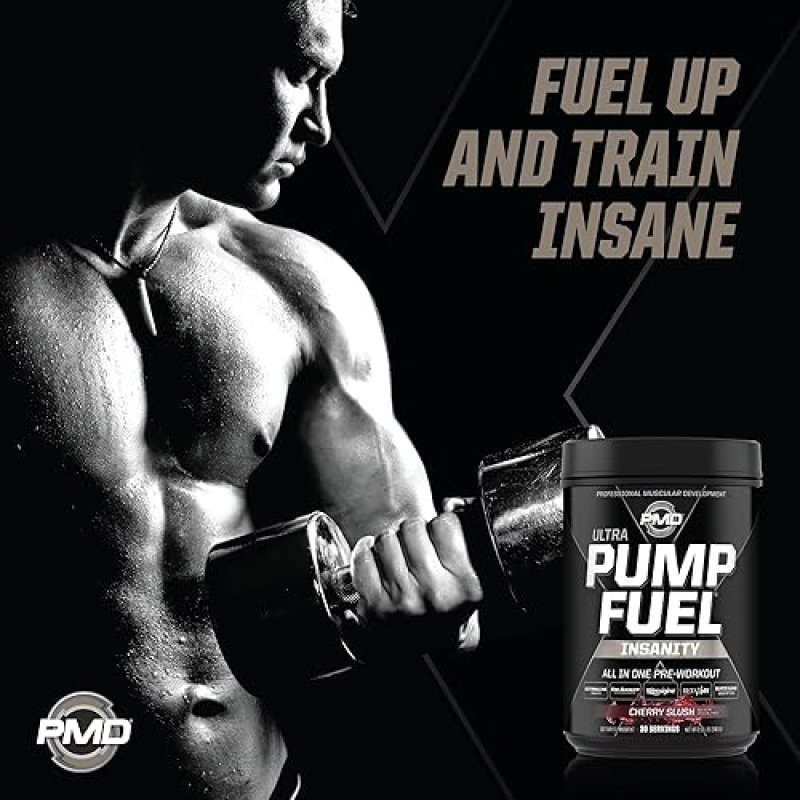 PMD SPORTS PUMP FUEL ULTRA INSANITY PRE WORKOUT POWDER CHERRY SLUSH FOCUS, ENDURANCE RECOVERY
