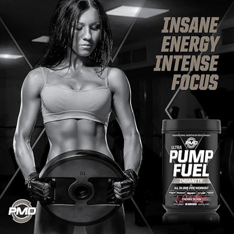 PMD SPORTS PUMP FUEL ULTRA INSANITY PRE WORKOUT POWDER CHERRY SLUSH FOCUS, ENDURANCE RECOVERY