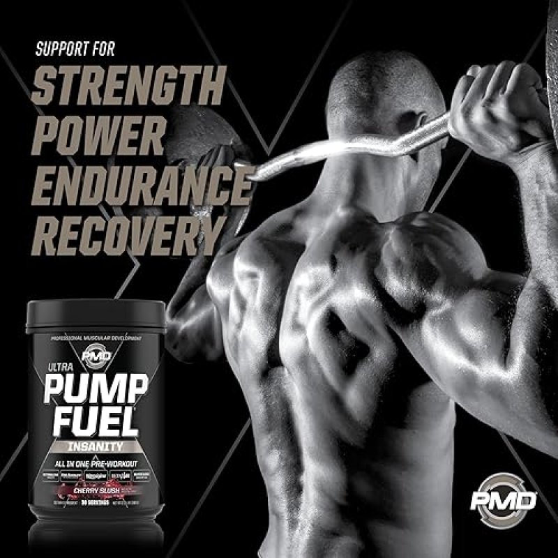 PMD SPORTS PUMP FUEL ULTRA INSANITY PRE WORKOUT POWDER CHERRY SLUSH FOCUS, ENDURANCE RECOVERY