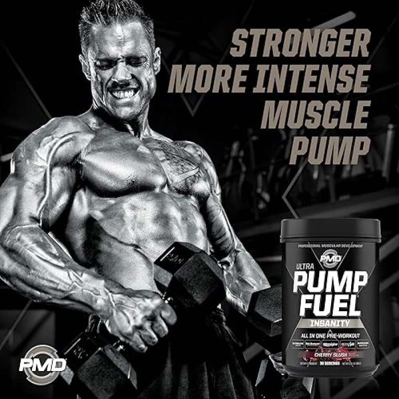 PMD SPORTS PUMP FUEL ULTRA INSANITY PRE WORKOUT POWDER CHERRY SLUSH FOCUS, ENDURANCE RECOVERY