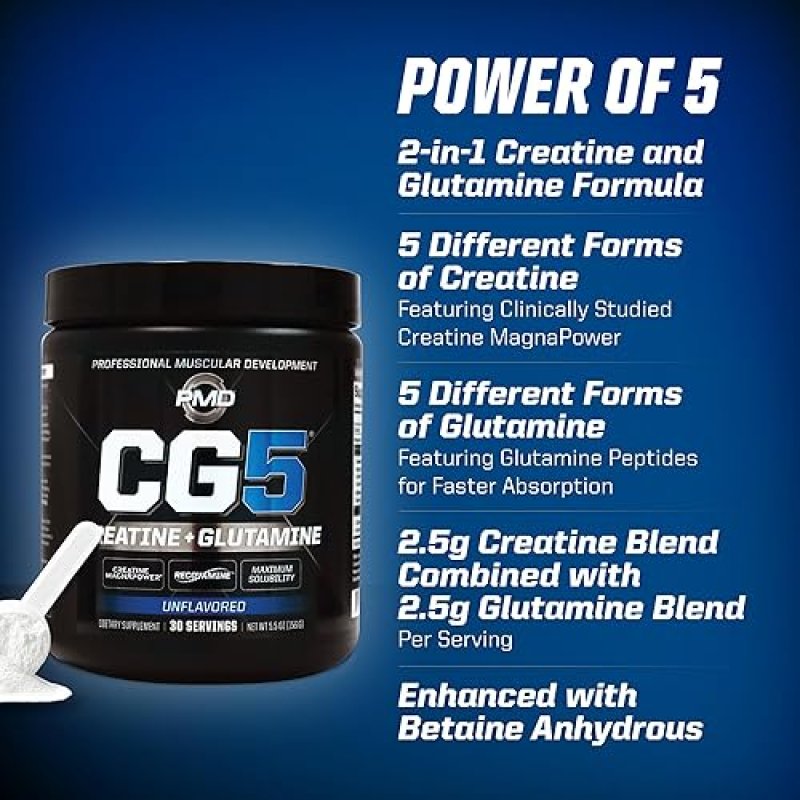 PMD SPORTS CG5 CREATINE L GLUTAMINE POWDER BOOST MUSCLE, RECOVERY WORKOUT PERFORMANCE, 30 SERVINGS
