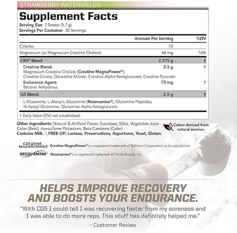 PMD SPORTS CG5 CREATINE L GLUTAMINE POWDER, STRAWBERRY WATERMELON, 30 SERVINGS, MUSCLE RECOVERY