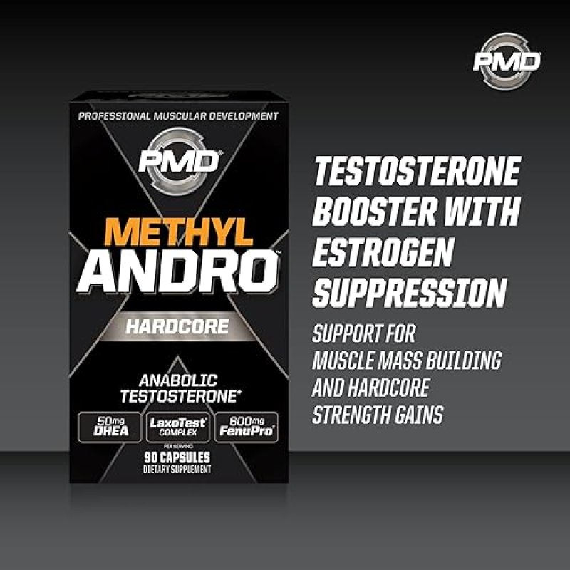 PMD SPORTS METHYL ANDRO WITH DHEA - TESTOSTERONE BOOSTER FOR MUSCLE GROWTH STRENGTH - 90 VEG CAPSULE