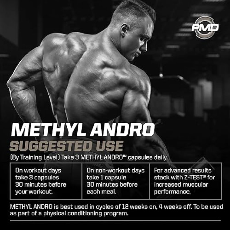 PMD SPORTS METHYL ANDRO WITH DHEA - TESTOSTERONE BOOSTER FOR MUSCLE GROWTH STRENGTH - 90 VEG CAPSULE