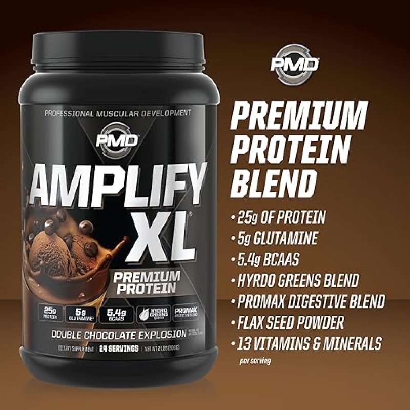 PMD SPORTS AMPLIFY XL WHEY PROTEIN WITH HYDRO GREENS, GLUTAMINE SUPERFOODS - DOUBLE CHOCOLATE