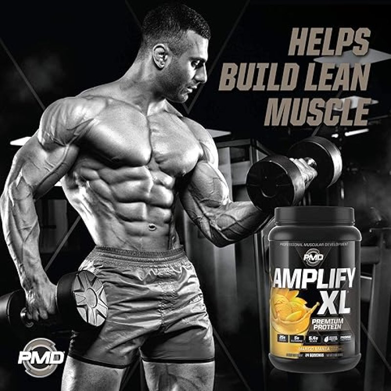 PMD SPORTS AMPLIFY XL WHEY PROTEIN WITH HYDRO GREENS, GLUTAMINE SUPERFOODS - MANGO, 24 SERVINGS