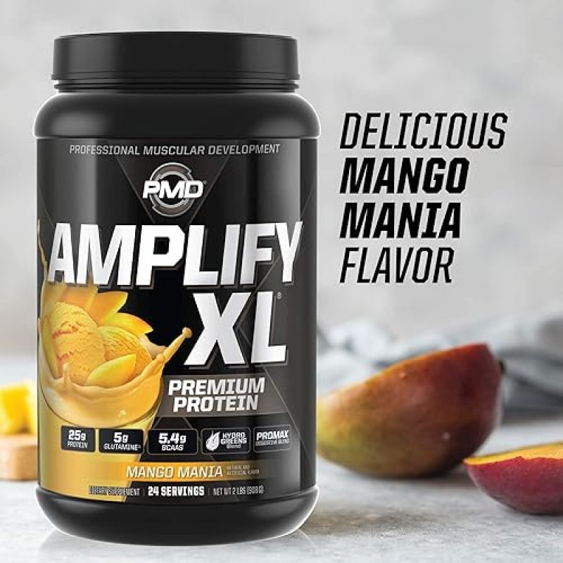 PMD SPORTS AMPLIFY XL WHEY PROTEIN WITH HYDRO GREENS, GLUTAMINE SUPERFOODS - MANGO, 24 SERVINGS