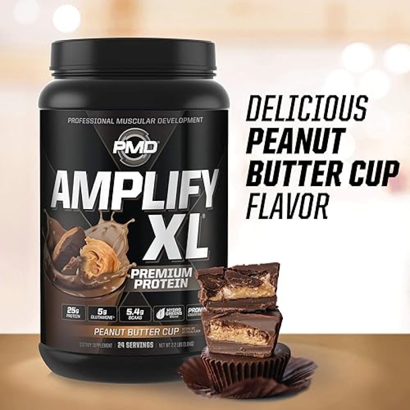 PMD SPORTS AMPLIFY XL WHEY PROTEIN WITH HYDRO GREENS, GLUTAMINE SUPERFOODS PEANUT BUTTER CUP, 24 SER