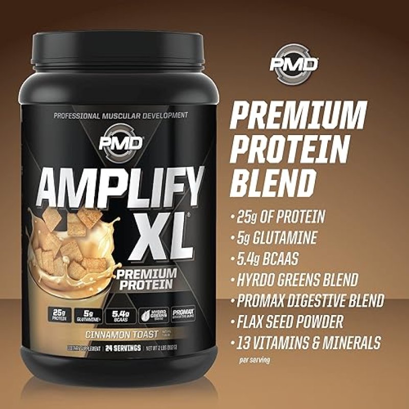 PMD SPORTS AMPLIFY XL WHEY PROTEIN WITH HYDRO GREENS, GLUTAMINE SUPERFOODS - CINNAMON TOAST