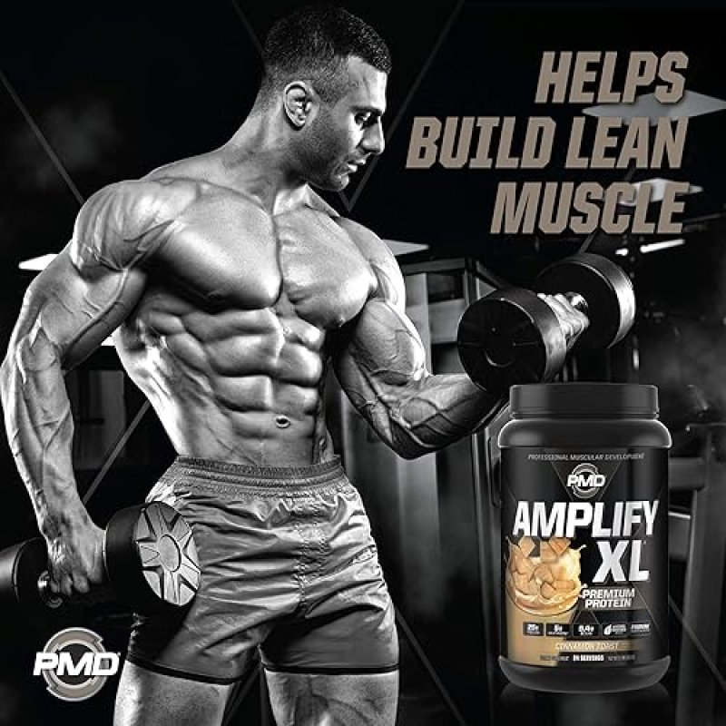 PMD SPORTS AMPLIFY XL WHEY PROTEIN WITH HYDRO GREENS, GLUTAMINE SUPERFOODS CINNAMON TOAST, 24 SERVIN