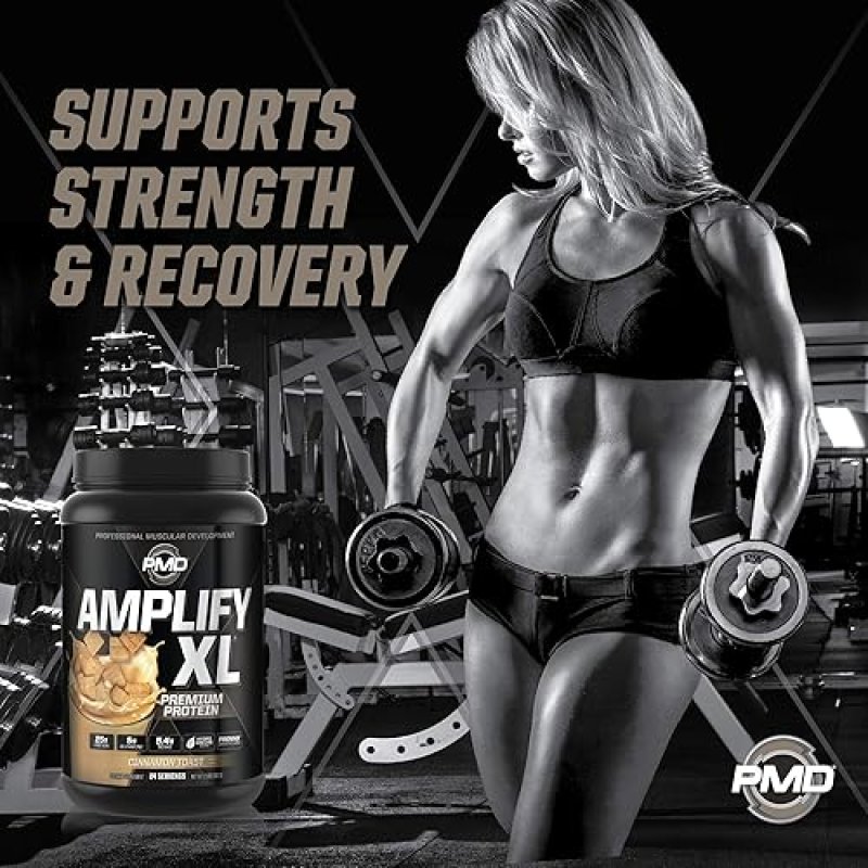 PMD SPORTS AMPLIFY XL WHEY PROTEIN WITH HYDRO GREENS, GLUTAMINE SUPERFOODS CINNAMON TOAST, 24 SERVIN