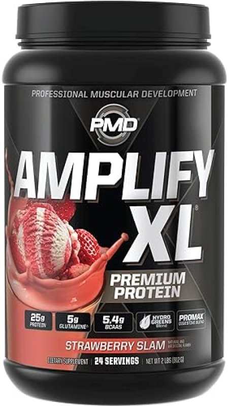 PMD SPORTS AMPLIFY XL WHEY PROTEIN WITH HYDRO GREENS, GLUTAMINE SUPERFOODS - STRAWBERRY, 24 SERVINGS