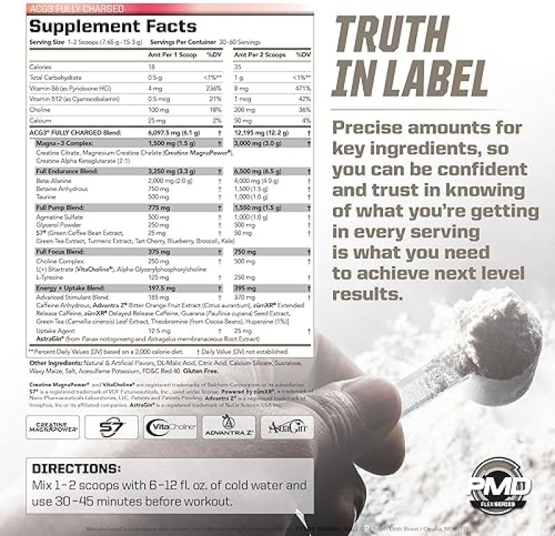 PMD SPORTS ACG3 FULLY CHARGED PRE WORKOUT POWDER - STRAWBERRY MARGARITA, ENERGY FOCUS BOOST
