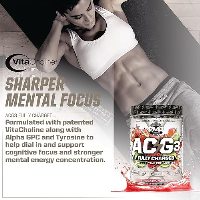 PMD SPORTS ACG3 FULLY CHARGED PRE WORKOUT POWDER - STRAWBERRY MARGARITA, ENERGY FOCUS BOOST