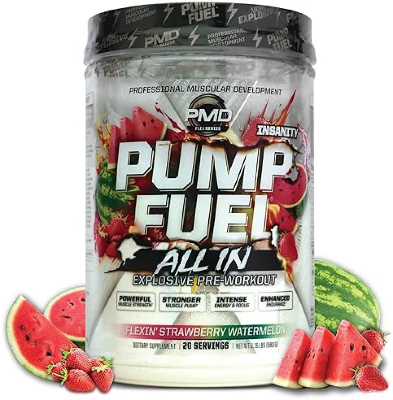 PMD SPORTS PUMP FUEL PRE WORKOUT - ENERGY, FOCUS, ENDURANCE RECOVERY, STRAWBERRY WATERMELON