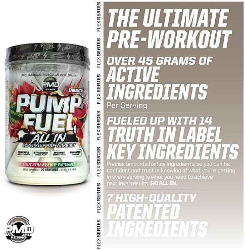 PMD SPORTS PUMP FUEL PRE WORKOUT - ENERGY, FOCUS, ENDURANCE RECOVERY, STRAWBERRY WATERMELON