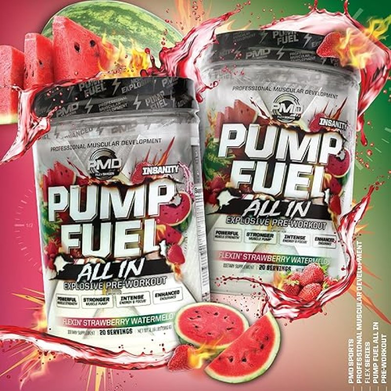 PMD SPORTS PUMP FUEL PRE WORKOUT - ENERGY, FOCUS, ENDURANCE RECOVERY, STRAWBERRY WATERMELON