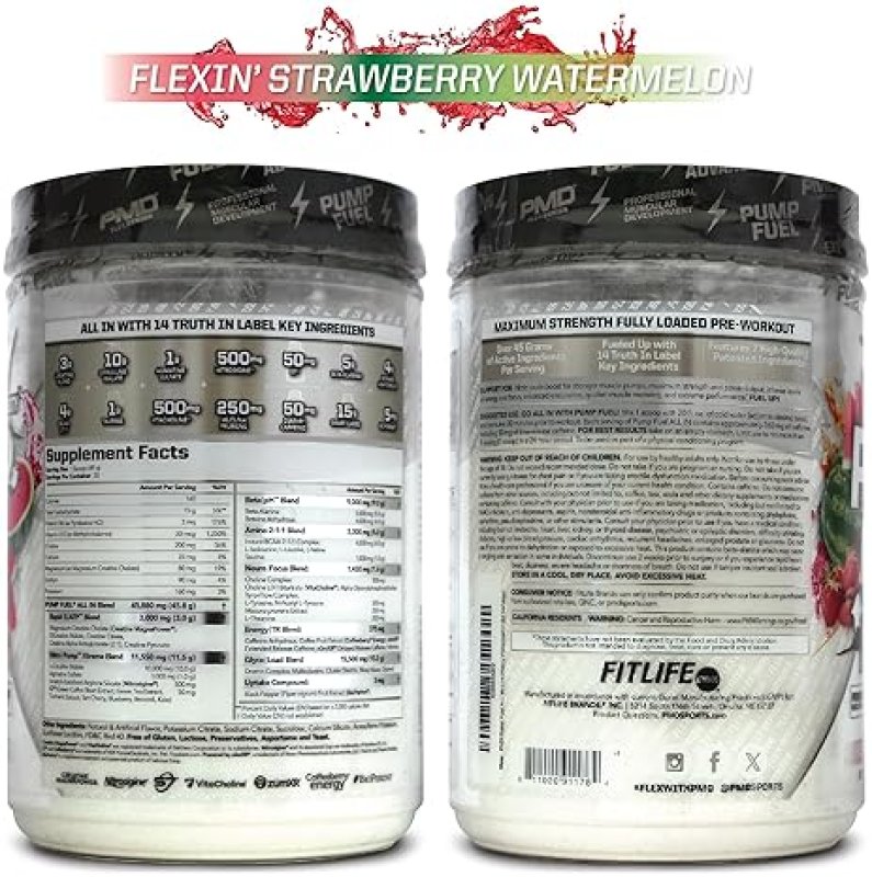 PMD SPORTS PUMP FUEL PRE WORKOUT - ENERGY, FOCUS, ENDURANCE RECOVERY, STRAWBERRY WATERMELON