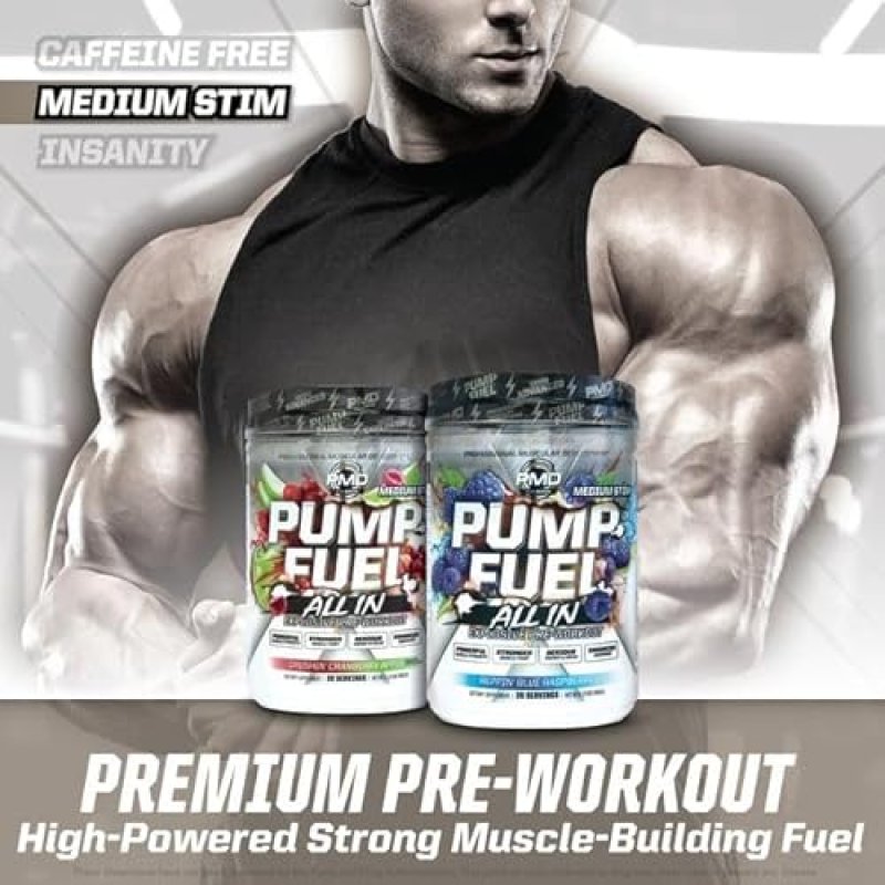 PMD SPORTS PUMP FUEL MEDIUM STIM PRE WORKOUT POWDER BLUE RASPBERRY ENERGY, FOCUS, ENDURANCE RECOVERY