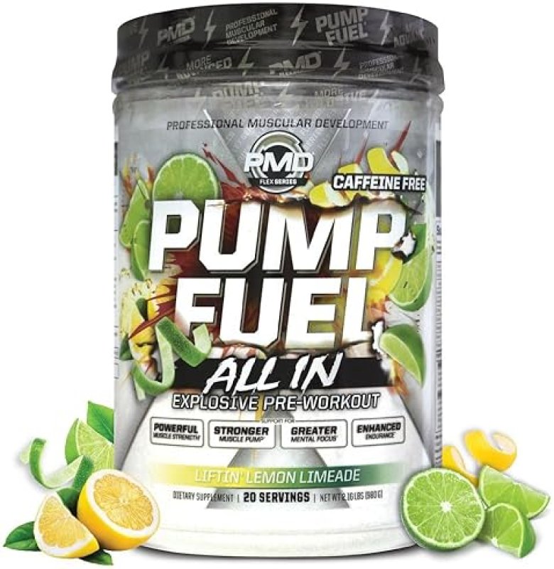 PMD SPORTS PUMP FUEL CAFFEINE FREE PRE WORKOUT POWDER WITH CREATINE, ARGININE BETA ALANINE, LEMON LI