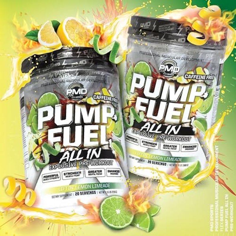 PMD SPORTS PUMP FUEL CAFFEINE FREE PRE WORKOUT POWDER WITH CREATINE, ARGININE BETA ALANINE, LEMON LI