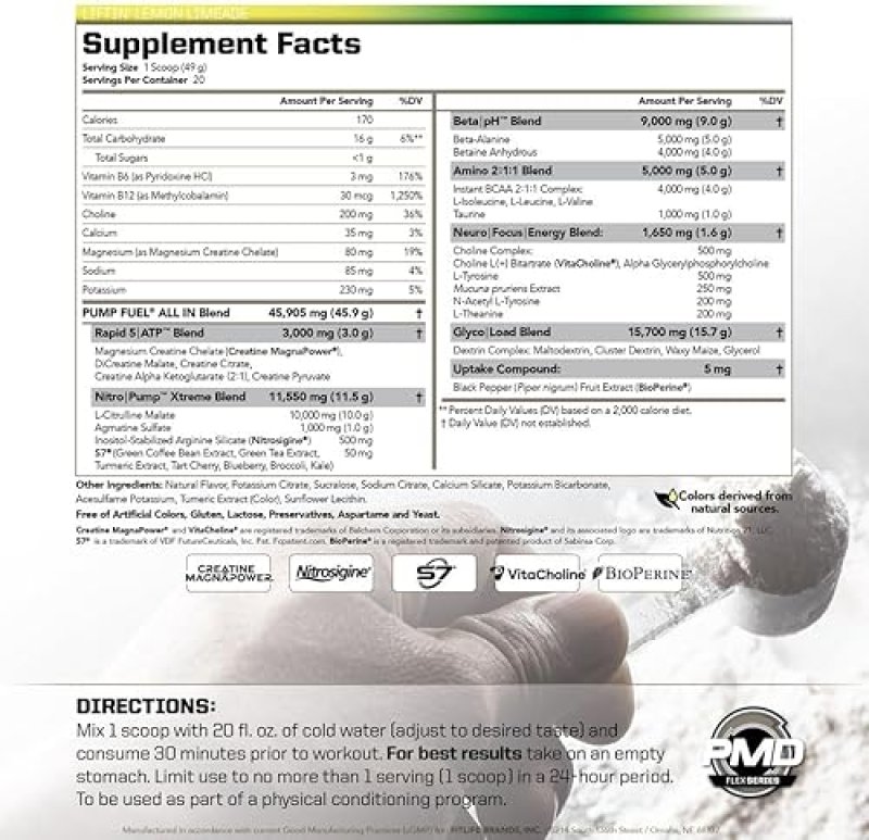 PMD SPORTS PUMP FUEL CAFFEINE-FREE PRE WORKOUT POWDER WITH CREATINE BETA ALANINE, 20 SERVINGS