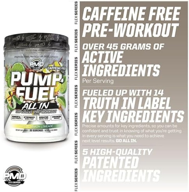 PMD SPORTS PUMP FUEL CAFFEINE-FREE PRE WORKOUT POWDER WITH CREATINE BETA ALANINE, 20 SERVINGS