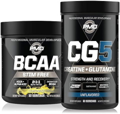 PMD SPORTS CG5 CREATINE L-GLUTAMINE POWDER 60 SERVINGS BCAA STIM-FREE LEMONADE 30 SERVINGS