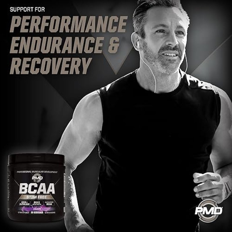 PMD SPORTS STIM-FREE BCAA POWDER GRAPE - MUSCLE RECOVERY, ENERGY PERFORMANCE BOOST, 30 SERVINGS