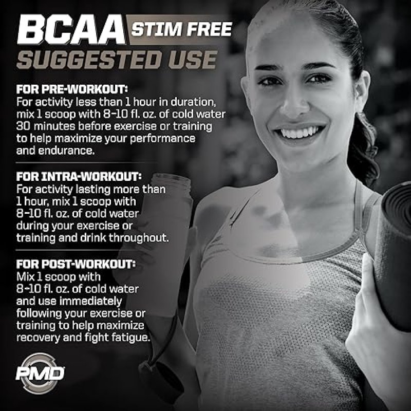 PMD SPORTS STIM-FREE BCAA POWDER GRAPE - MUSCLE RECOVERY, ENERGY PERFORMANCE BOOST, 30 SERVINGS
