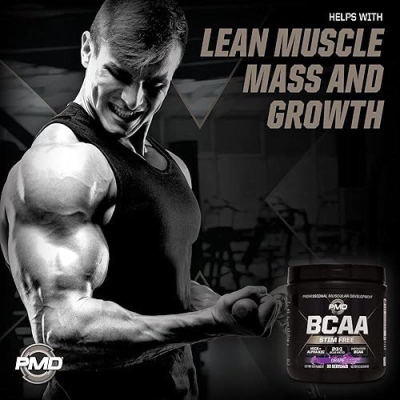PMD SPORTS STIM-FREE BCAA POWDER GRAPE - MUSCLE RECOVERY, ENERGY PERFORMANCE BOOST, 30 SERVINGS
