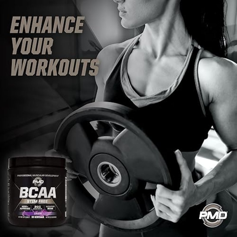 PMD SPORTS STIM-FREE BCAA POWDER GRAPE - MUSCLE RECOVERY, ENERGY PERFORMANCE BOOST, 30 SERVINGS