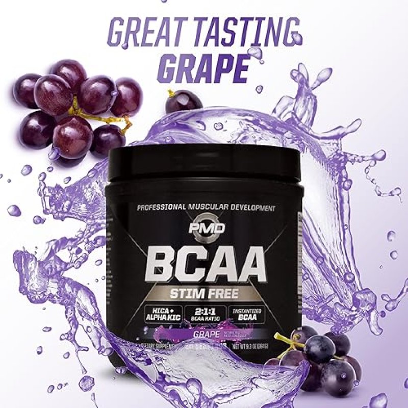 PMD SPORTS STIM-FREE BCAA POWDER GRAPE - MUSCLE RECOVERY, ENERGY PERFORMANCE BOOST, 30 SERVINGS