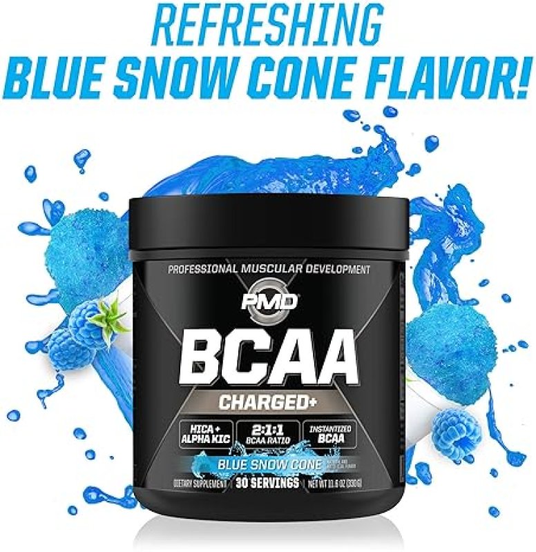 PMD SPORTS BCAA CHARGED AMINO ACID DRINK MIX BLUE SNOW CONE - 30 SERVINGS FOR MUSCLE ENERGY