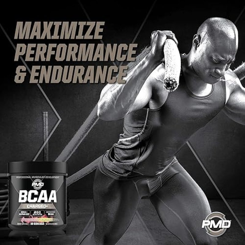 PMD SPORTS BCAA CHARGED AMINO ACID DRINK MIX STRAWBERRY LEMONADE - 30 SERVINGS FOR MUSCLE RECOVERY E