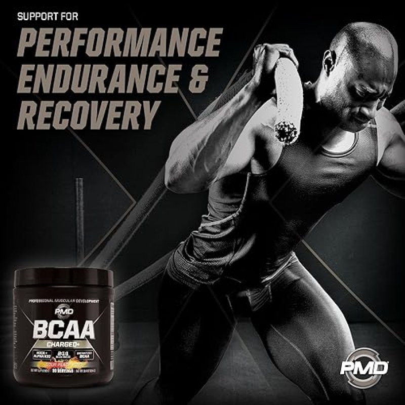 PMD SPORTS BCAA CHARGED SOUR PEACH RING AMINO ACID DRINK MIX FOR MUSCLE ENERGY, 30 SERVINGS