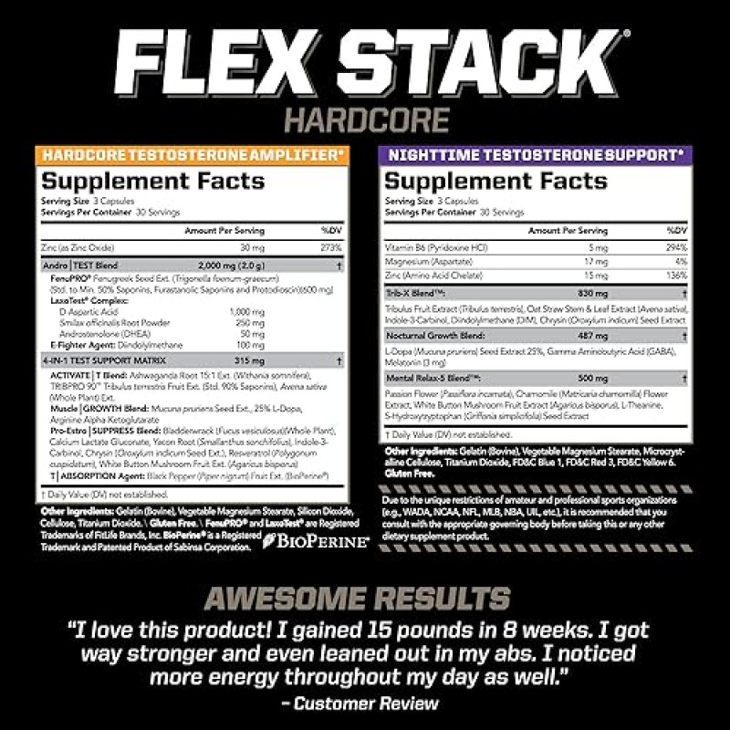 PMD SPORTS FLEX STACK HARDCORE 24H MUSCLE GROWTH, STRENGTH, RECOVERY, LIBIDO SLEEP - 180 CAPS