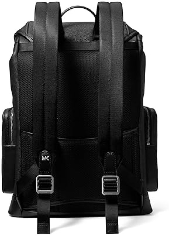 MICHAEL KORS MENS CITY BUCKLE BLACK BACKPACK WITH SILVER TONE HARDWARE STYLISH DURABLE