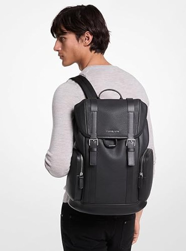 MICHAEL KORS MENS CITY BUCKLE BLACK BACKPACK WITH SILVER TONE HARDWARE STYLISH DURABLE
