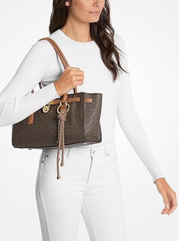 MICHAEL KORS WOMENS HAMILTON SMALL SHOULDER TOTE BAG WITH CHARM STYLISH DESIGNER HANDBAG