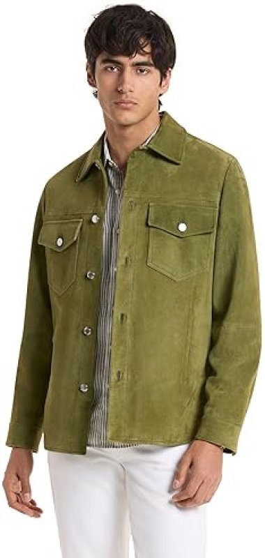 MICHAEL KORS MENS SUEDE CURVE HEM SHIRT JACKET STYLISH LIGHTWEIGHT OUTERWEAR