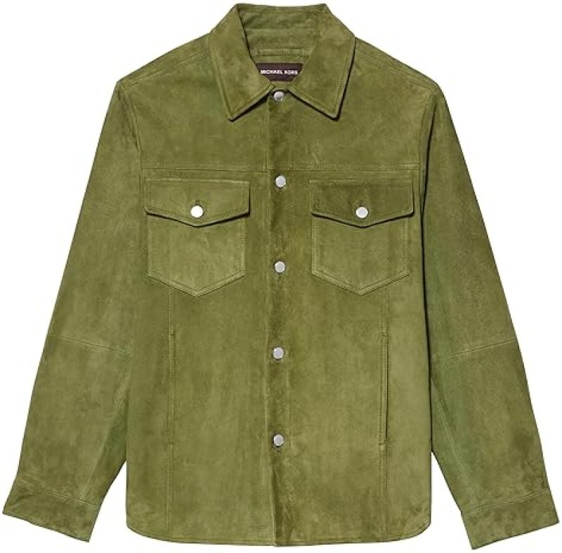 MICHAEL KORS MENS SUEDE CURVE HEM SHIRT JACKET STYLISH LIGHTWEIGHT OUTERWEAR