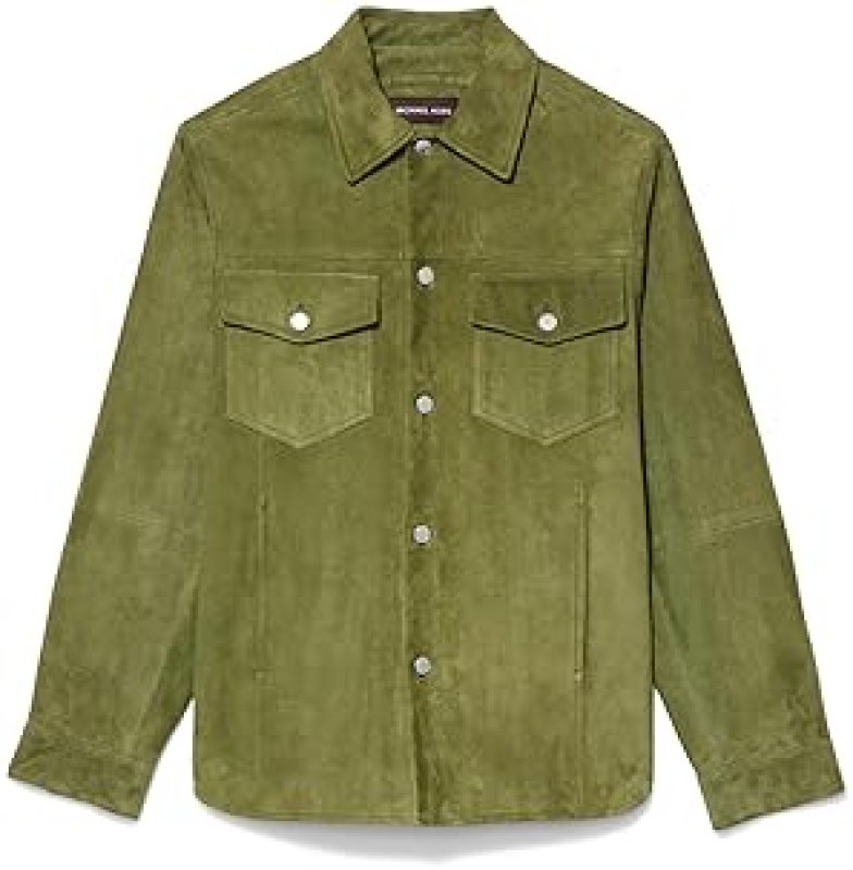 MICHAEL KORS MENS SUEDE CURVE HEM SHIRT JACKET STYLISH LIGHTWEIGHT OUTERWEAR