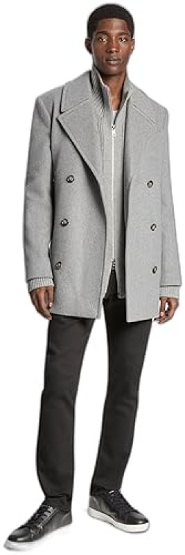 MICHAEL KORS MENS WOOL PEACOAT WITH ZIP POCKETS STYLISH WARM OUTERWEAR JACKET